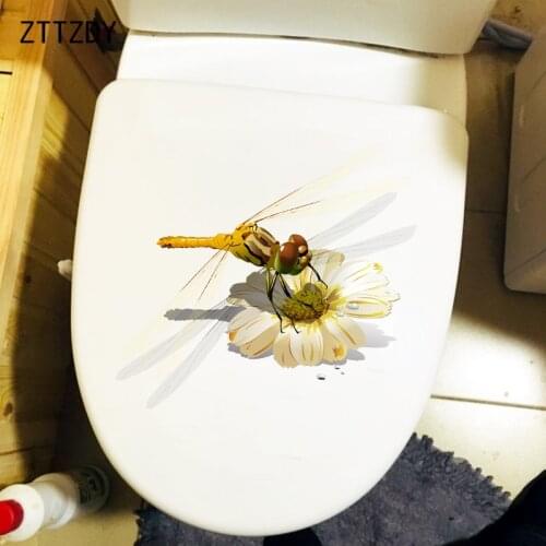 ZTTZDY 23CM×22.9CM Dragonfly On Flower WC Toilet Cover Decor Home Kids Room Wall Stickers T2-0848
