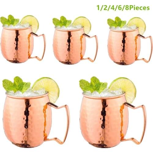 1/8 Pieces 550ml Moscow Mule Copper Mugs Metal Mug Cup Stainless Steel Beer Wine Coffee Cup Bar Tools