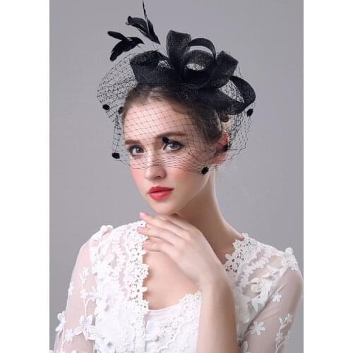 1Pc Fashion Bride Hair Bow Hat Wedding Veil Photo Portrait Hairpin Gauze Cover Face Flower Feather Headdress