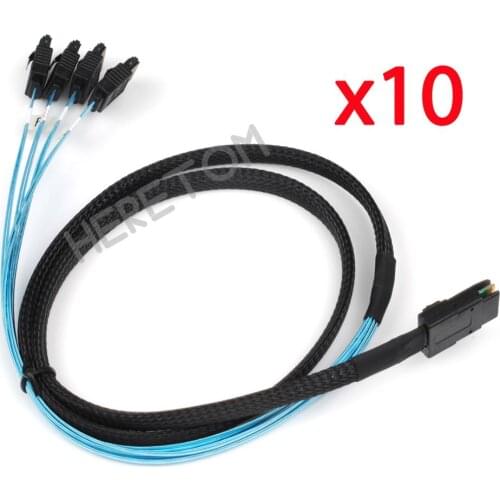 10PCS/LOT Mini SAS 4i 36P SFF 8087 to 4 SATA 7P The Reverse With Latch Cable 100CM/1M