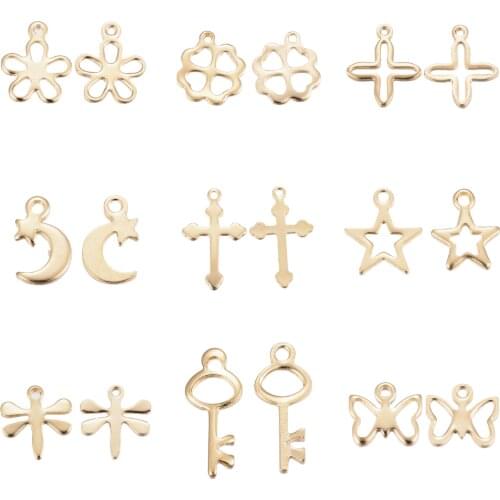 10pcs Small Stainless Steel Charms Assorted Shape Star Clover Key bulk Pendants Charms for Jewelry Making DIY Bracelet Earrings
