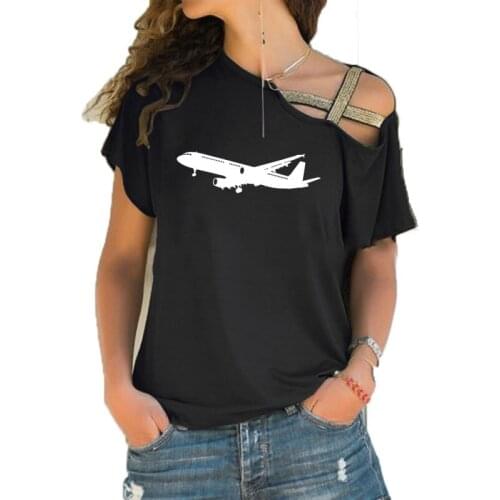 2019 New New Design Combat Aircraft Tee Shirt funny women tumblr fashion Irregular Skew Cross Bandage style Plus Size tee tops
