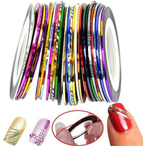 30 Rolls of Mixed Color Striped Tape Glitter Rainbow Multicolor DIY Nail Art Stickers Decorative Stickers Nail Art Metal Gauze