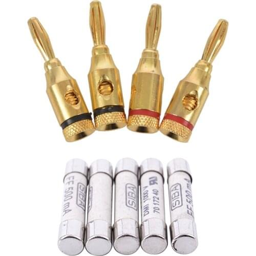 4 Pcs 4mm Banana Plugs with 5 Pcs Silver+White Ceramics 1000V 500MA 6.3 x 32mm White Ceramic Fuse