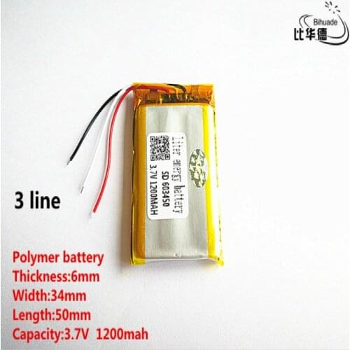 5pcs/lot 3 line Good Qulity 3.7V,1200mAH,603450 Polymer lithium ion / Li-ion battery for TOY,POWER BANK,GPS,mp3,mp4