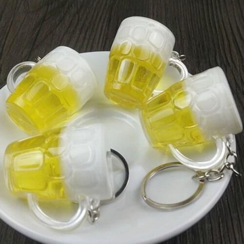 Simulation Beer Mug Pendant Beer Keychain Resin Craft Gift Creative Beer Cups Keychain Acrylic Mini Wine Glass Keyrings