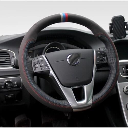 For Volvo S60 S60L XC60 Multicolor Suede Leather Steering Wheel Cover Marker Stitch Wrap Cover