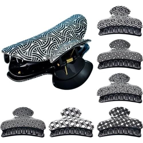 Black White Geometric 9cm Large Acrylic Hair Claws Clip for Thick Hair Accessories for Women Crab Factory Wholesale Dropshipping