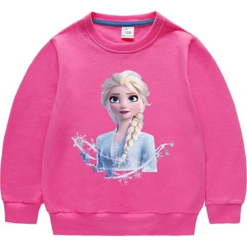 Disney Elsa Kids Sweatshirts Girls Cartoon Frozen Long Sleeve T-shirts 100% Cotton Children Loose T-shirt Tees Tops Clothing