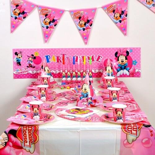 Disney Minnie mouse happy Birthday kids Party Decoration Disposable Paper Plate Cup Flag baby Shower Party supplier