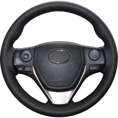 DIY Non-slip Durable Black Natural Leather Car Steering Wheel Cover For Toyota Rav4 2013 -2017 Corolla 2014 -2017 Auris 2013 -20