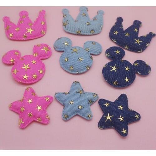 40pcs Cowboy gold star crown tiara Padded Patches Appliques For Clothes Sewing Supplies DIY Hair Bow Decoration