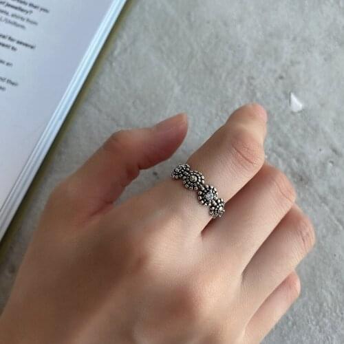 Daisy Flower Ring Retro 100% Authentic 925 Sterling Silver Jewelry Beads &cz Band Ring Adjust TL J1377