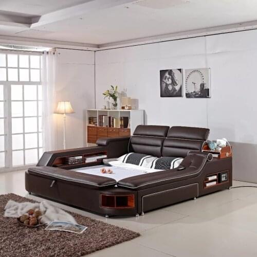 Real Genuine leather bed frame massage Soft Beds Home Bedroom Furniture camas lit muebles de dormitorio yatak mobilya quarto bet