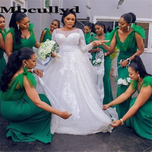 Mbcullyd Dark Green Mermaid Bridesmaid Dresses Long 2020 Deep V-neck African Wedding Guest Dress robe demoiselle d'honneur