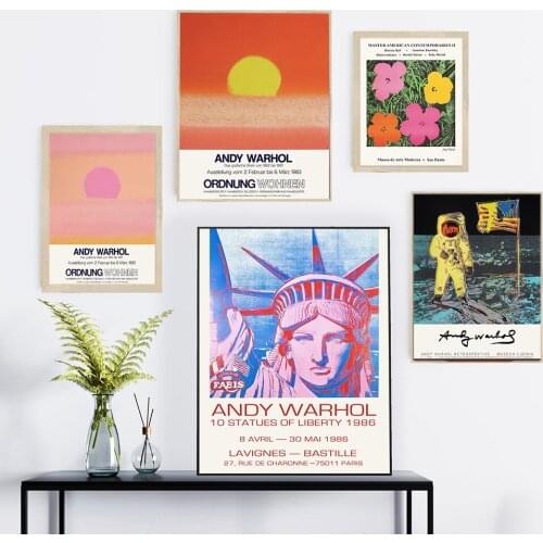 Andy Warhol Vintage Exhibition Poster Statue Astronaut Art Print Abstract Sunset Flowers Wall Canvas Picture Living Room Decor