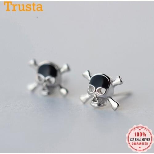 Trusta Men Womens 100% 925 Sterling Silver Jewelry Fashion Cute Tiny 7mmX9mm Skull Stud Earrings Gift For Girls Kids Lady DS129