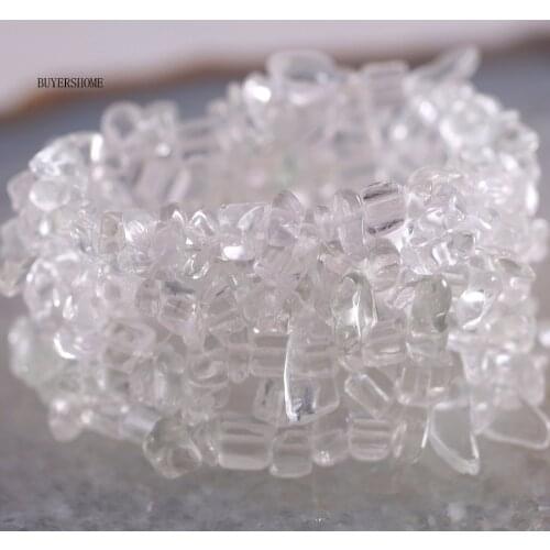 Natural Stone Chip Irregular Shape Beads White Quartz Crystal Bangle For Women Girl Jewelry Gift Cord Stretch Bracelet H055