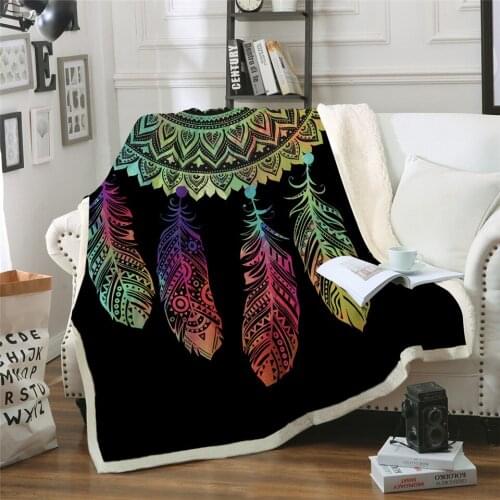 New Dreamcatcher Sherpa Throw Blanket Bohemian Mandala Sherpa Fleece Blanket on the Bed Sofa Colorful Plaid Bedspread