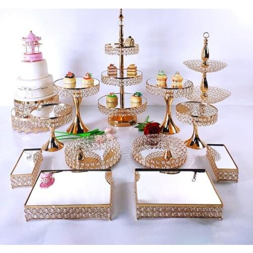 1pc Gold Metal Electroplate Acrylic Mirror Cake Stand Set Display Wedding Birthday Party Dessert Cupcake Plate Rack