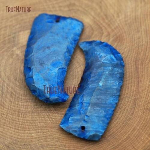 Polished Titanium Hammered Unique Horn Tusk Pendant Blue Stone Pendant Single Bail For Jewelry Making In 50*25 mm PM8221