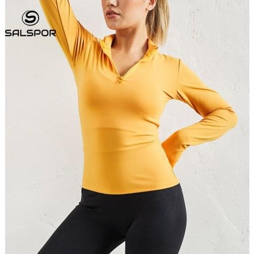 SALSPOR Exercise Sports Long Sleeve Half Zip T-Shirts Women Seamless Quick Drying T-Shirts Solid Color Gym Shirts Women