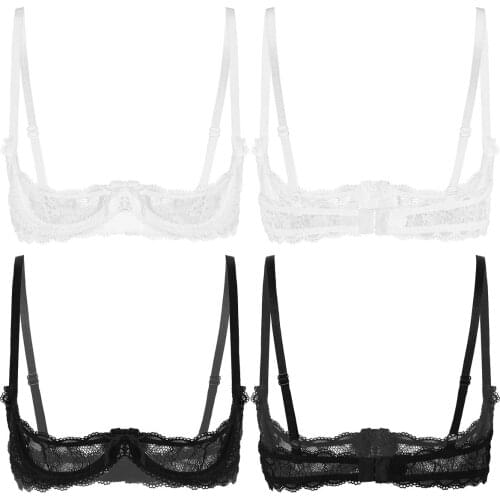 Sexy Womens See Through Floral Lace Tank Bra Lingerie Adjustable Spaghetti Shoulder Straps 1/4 Cups Push Up Underwire Bra Tops