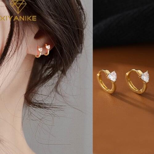 XIYANIKE 925 Sterling Silver New Korean Trend Inlaid Rhinestone Love Heart Earrings Female Temperament Exquisite Simple Handmade