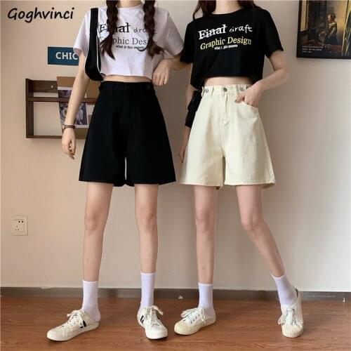 Shorts Women Fashion High Waist Casual Loose Denim Pockets Summer Office Lady All-match Wide Leg Trousers Harajuku Preppy Style