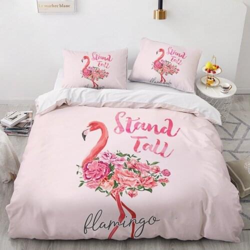 Simple Bedding Sets 3D Duvet Quilt Cover Set Comforter Bed Linen Pillowcase King Queen Full Double Flamingo 240x220cm Size
