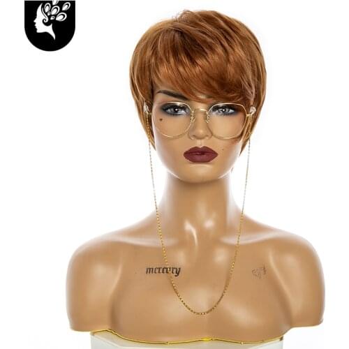 Blonde Short Female Haircut Puffy Straight Natural Short Synthetic Hair Wigs for American Africa Women Daily Use Your Beauty