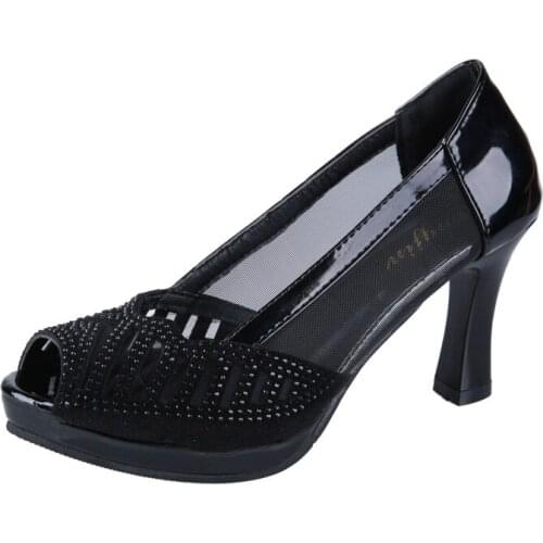 Summer Woman Pumps Bling Open Toe Dress Shoes Slip-On High Heels Hollow Out Women Sandals office Spike Heels mujer Ladies Shoes