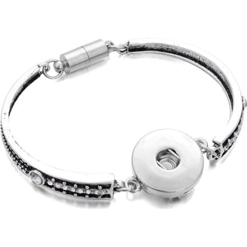 Snap Jewelry 18mm Snap Buttons Bracelet Wholesale Flowers Carved Vintage Magnetic Snap Bracelets for Women Men ZE030