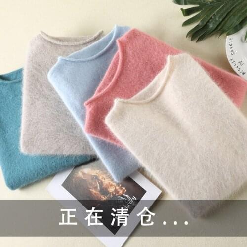 Autumn and winter O-neck mink cashmere sweater pullover women regular slim knit bottoming cashmere sweater sweater women