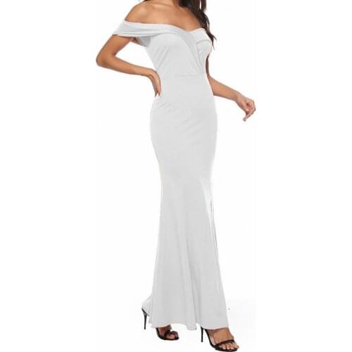 Women Elegant Slash Neck Dress Short Sleeve Off Shoulder Wedding Party Night Club Evening Prom Split A-Line Maxi Dresses