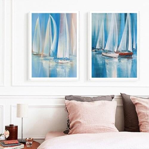 1PC Sailing Boat Canvas Painting Seascape Landscape Wall Art Pictures Poster Prints Living Room Home Decoration