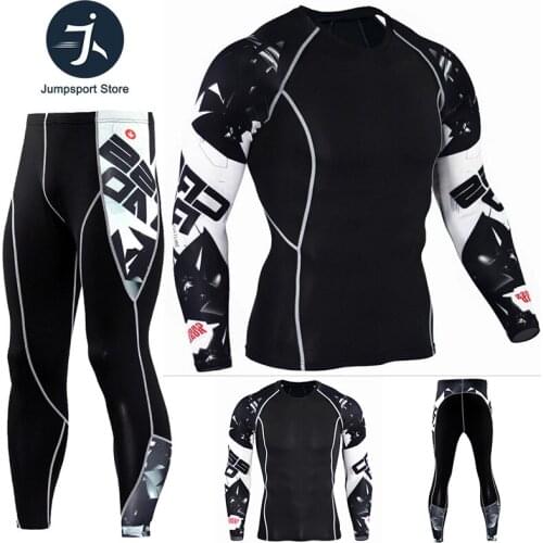 2020 new Sportwear Rashgard Sport Shirt Men Compression Pants Punisher Gym Running Shirt Men Fitness Leggings Clothes Tight Suit