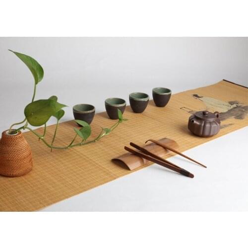 35X180CM Natural printed bamboo tea mat insulation pad Zen table runner Chinese tea curtain tea ceremony accessories table mat