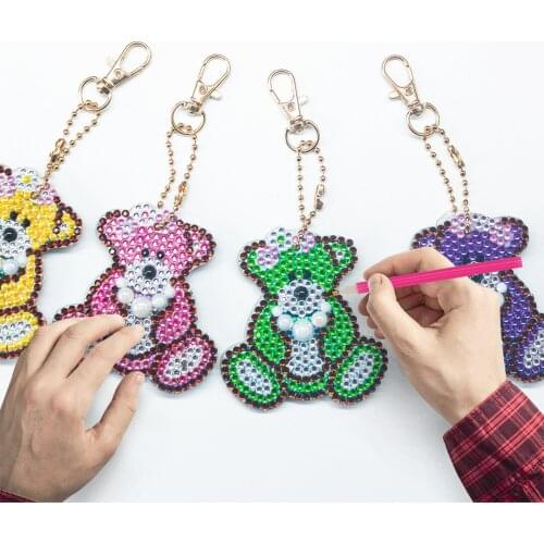 5pcs Cute Bear 5D DIY Diamond Key Chain Animal Special Shaped Diamond Painting Crystal Cross Stitch Embroidery Rhinestone