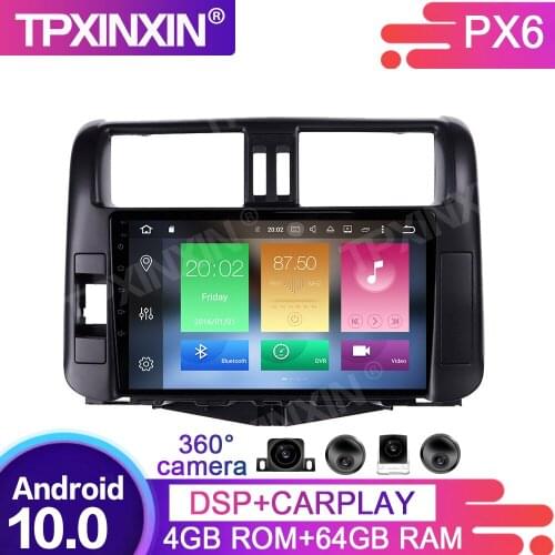 64GB PX6 Android 10.0 For Toyota Prado 2010-2013 Car Multimedia Player GPS Navigation Headunit Radio Audio Stereo Tape Recorder