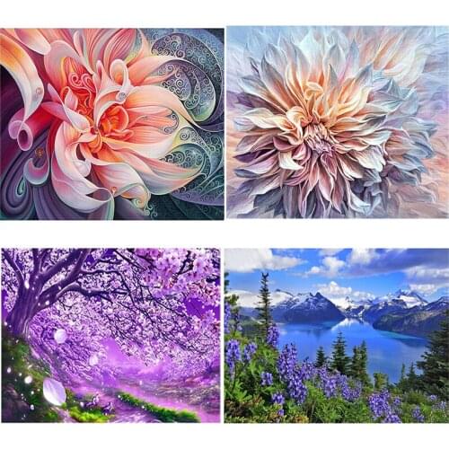 DIY Flower 5D Diamond Painting Landscape Diamond Embroidery Cross Stitch Full Round Drill Mosaic Rhinestones Wall Art Home Decor