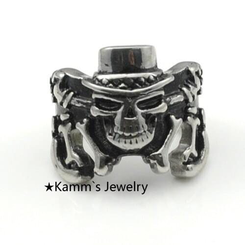 AMUMIU Fashion Skull Ring Ghost Vampire Stainless Steel Rocker Punk Hip Hop Mens Jewelry KR132 US size