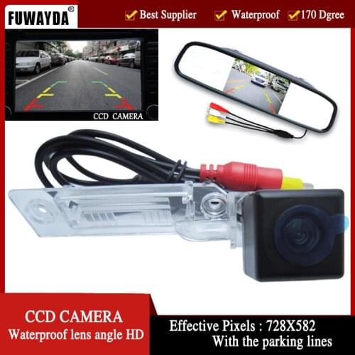 FUWAYDA Car Rear View Camera for VW Golf Passat Touran Caddy Superb/T5 Transporter/Multivan 4.3 Inch Rear view Mirror Monitor HD