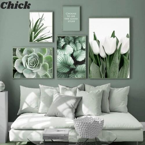 White tulip green orchid aloe monstera plant art canvas painting nordic posters and prints wall pictures for living room decor