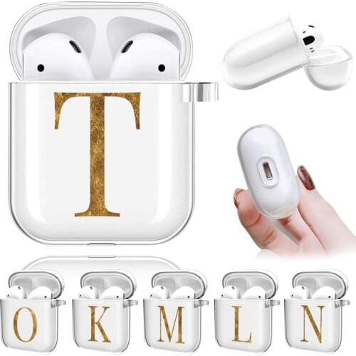 AirPods Case for Apple Airpods 2nd/ 1st Gen Gold Initial Letter Bluetooth Wireless Earphone Silicone Cover