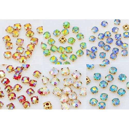 3/4/5/6mm color AB crystal glass sew on claw rhinestones gold base 4-hole beads diy wedding dress Decoration sewing accessories