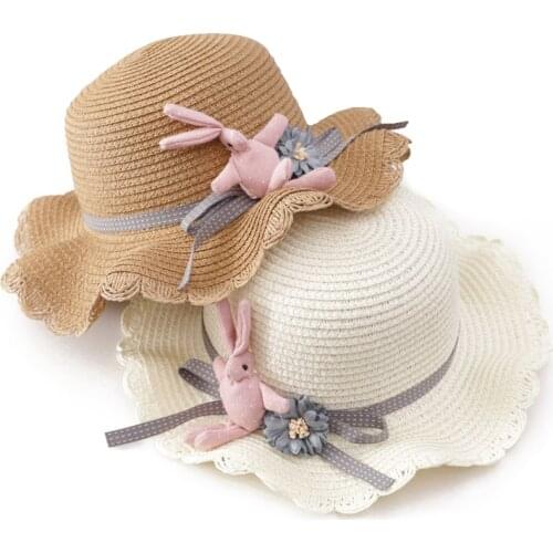 2-5 Years Baby Straw Hat Cartoon Rabbit Girls Summer Hat Kids Sun Cap Children Panama Hats Caps