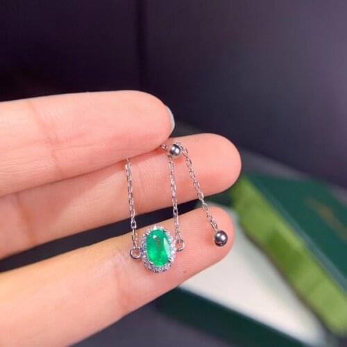 Womens New Ring Natural Emerald Ring 925 Silver Simple Design Fresh and Lovely Style
