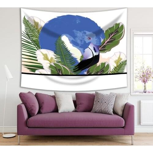 Tapestry Flamingo and Palm Leaves Exotic Nature Tropical Wild Life Colorful Artwork Blue Green White
