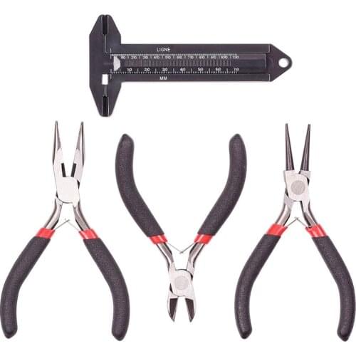 Pandahall DIY Jewelry Tools Equipments Set, 3pcs Pliers and Vernier Callipers, Platinum, Black, 110~125x55~75mm
